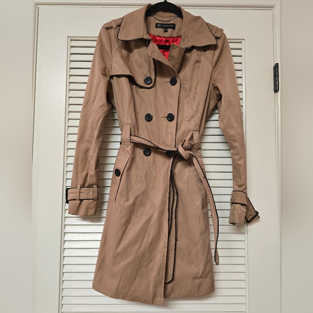 INC International Concepts - Tan & Black Long Button Jacket With Red Lining